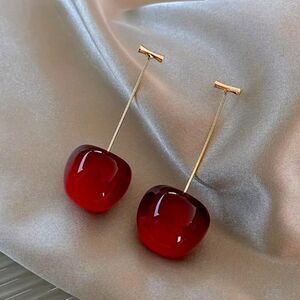 Cherry Earrings Red Fruit Fashion Jewelry Size 0.83''x1.7''